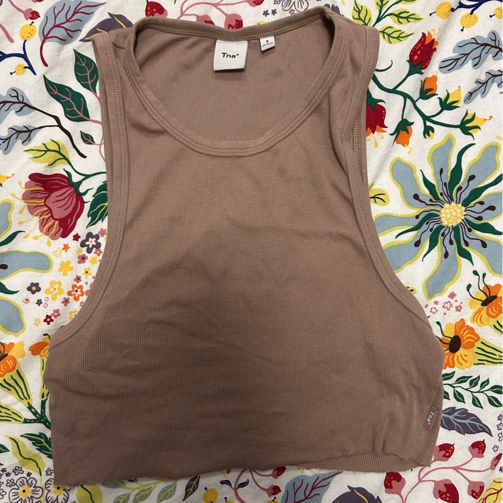 TNA taupe cropped high neck tank (S)